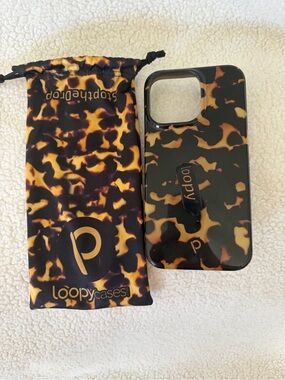 Loopy Case Tortoise iPhone 13 Pro Case and Pouch- Black & Brown